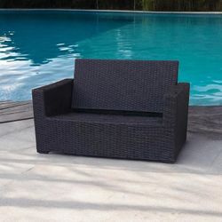 Patio Wicker Love Seat With3  Tan  Cushions 