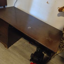 Dark Brown Wood Office Desk with Drawers