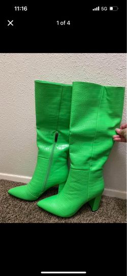 Green Knee-High Heeled Boots