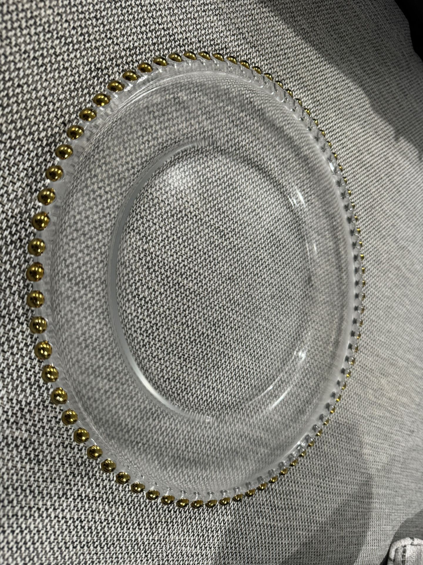12" Gold Beaded Round Glass Charger Plates