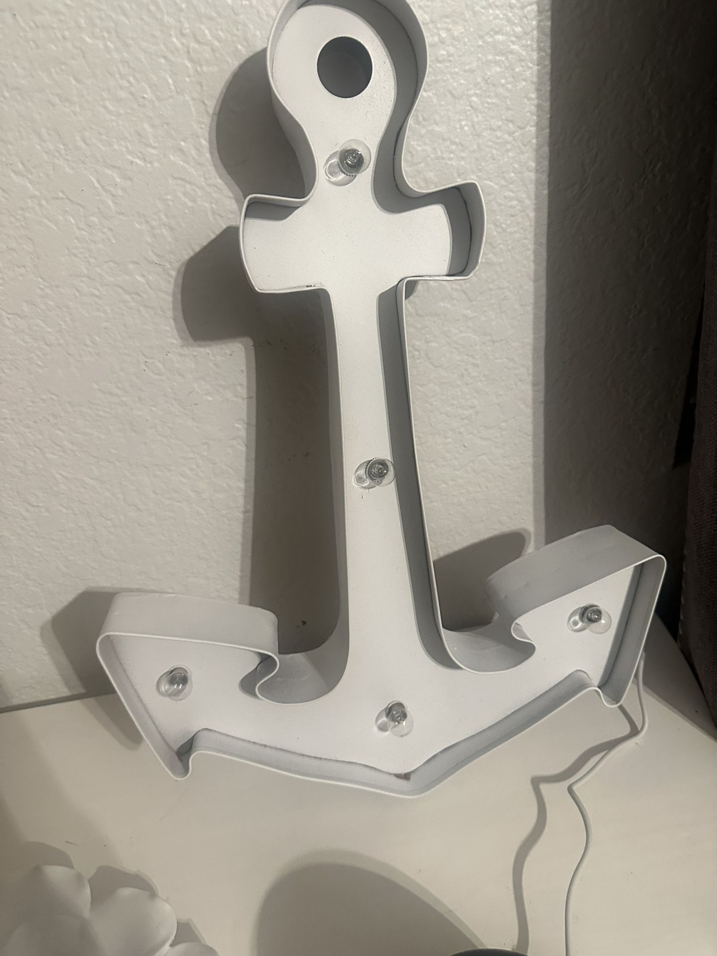 Beach Theme Decor Metal Anchor White Battery Operated Lights Up