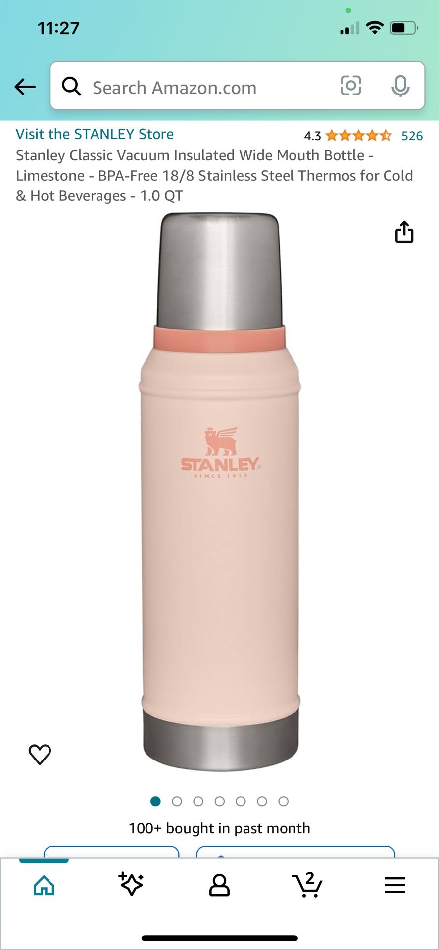 Stanley Classic Vacuum Insulated Wide Mouth Bottle - Limestone - BPA-Free 18/8 Stainless Steel Thermos for Cold & Hot Beverages - 1.0 QT