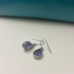 925 sterling silver purple amethyst teardrop dangle earrings