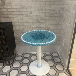 Frozen Bloom Epoxy Resin Table – Blue Floral Coffee Table