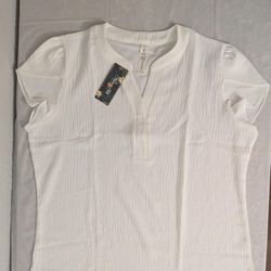 Blooming Jelly, white short-sleeve henley shirt  size L. 