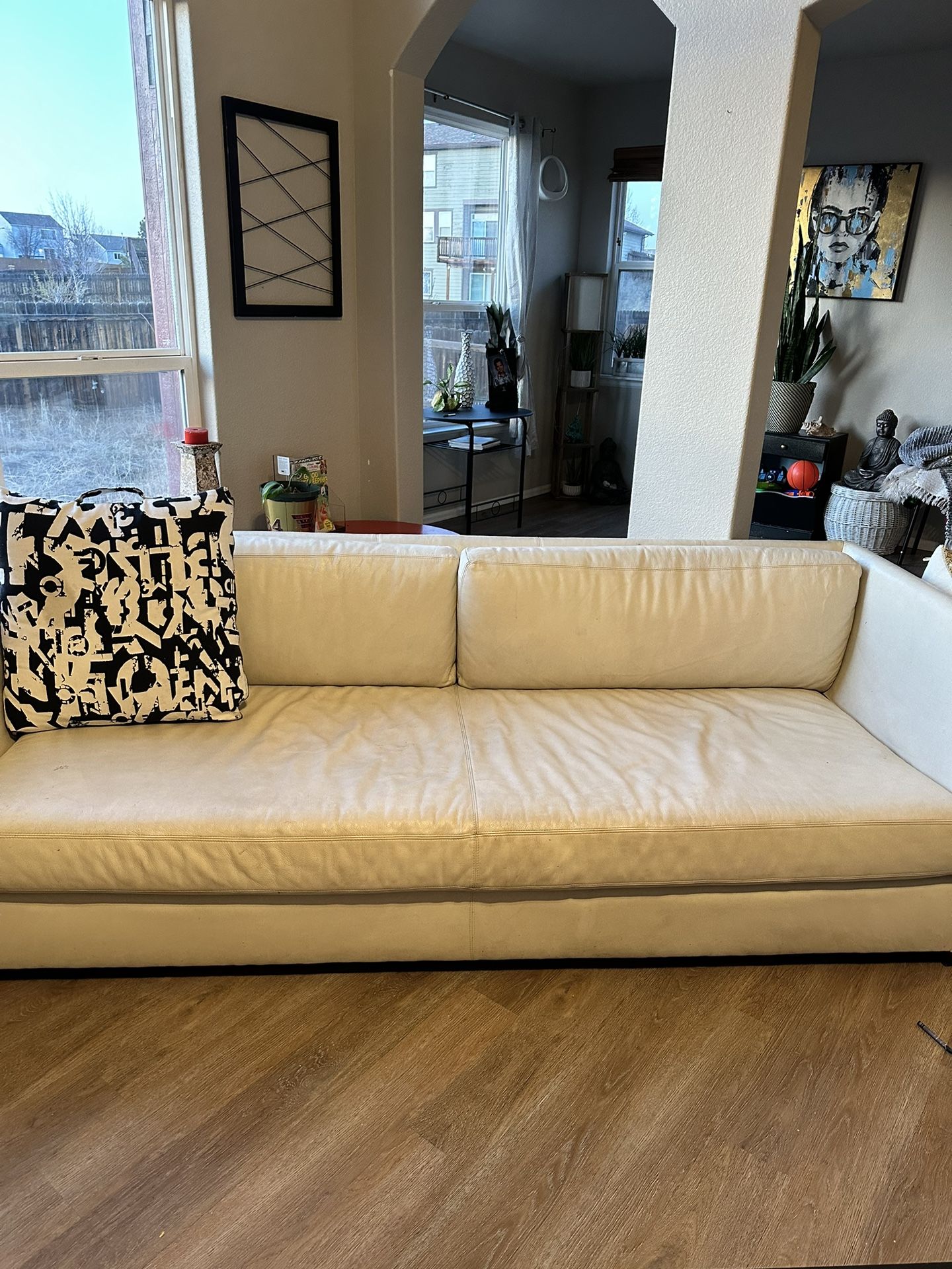 Restoration Hardware white leather couch