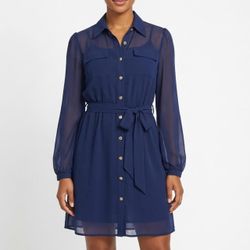 Rhapsody Navy Sheer Chiffon Shirt Dress Utility Goth Mini Medium