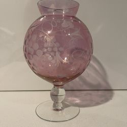 Collectible Etched Glass Pedestal Rose Vase