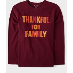 Kids Matching Family Thankful Graphic Tee - Burgundy