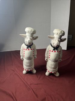 French Pastry, Butcher Shop, Chef Pig-- 15" Figurine,  Lot Of 2
