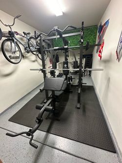Vesta Fitness Smith Machine 2001 w/Bench Attachment | 230lb Bumpers Weights | 7ft Olympic Bar | Fitness | Gym Equipment | FREE DELIVERY & INSTALL🚚