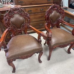 PAIR OF HAND CARVED MAHOGANY EAGLE BACK DINING CHAIRS - Excellent Condition- Retail: $4500
