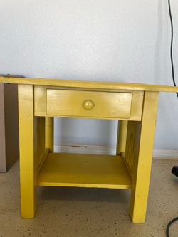 Yellow Painted Wood End Table with Drawer