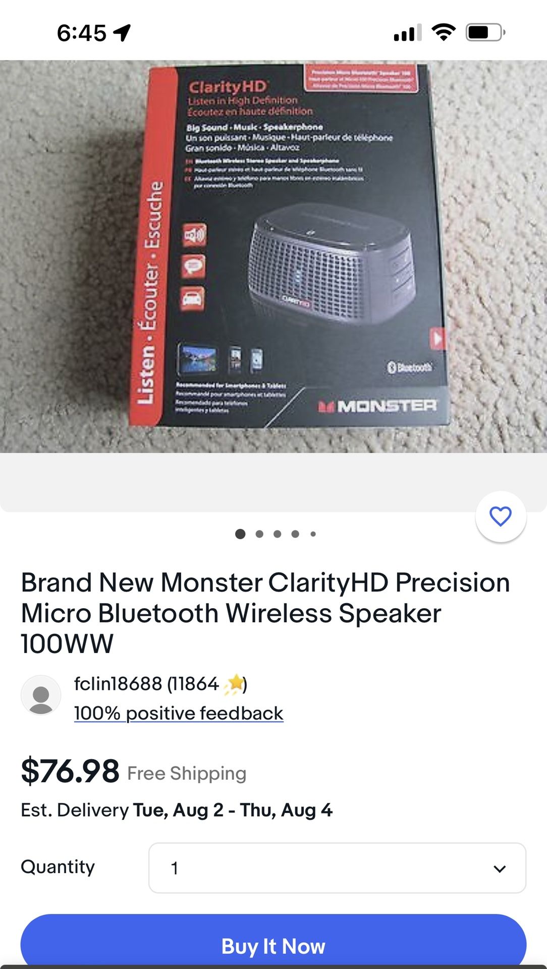 Monster ClarityHD Precision Micro Bluetooth Wireless Speaker 100WW