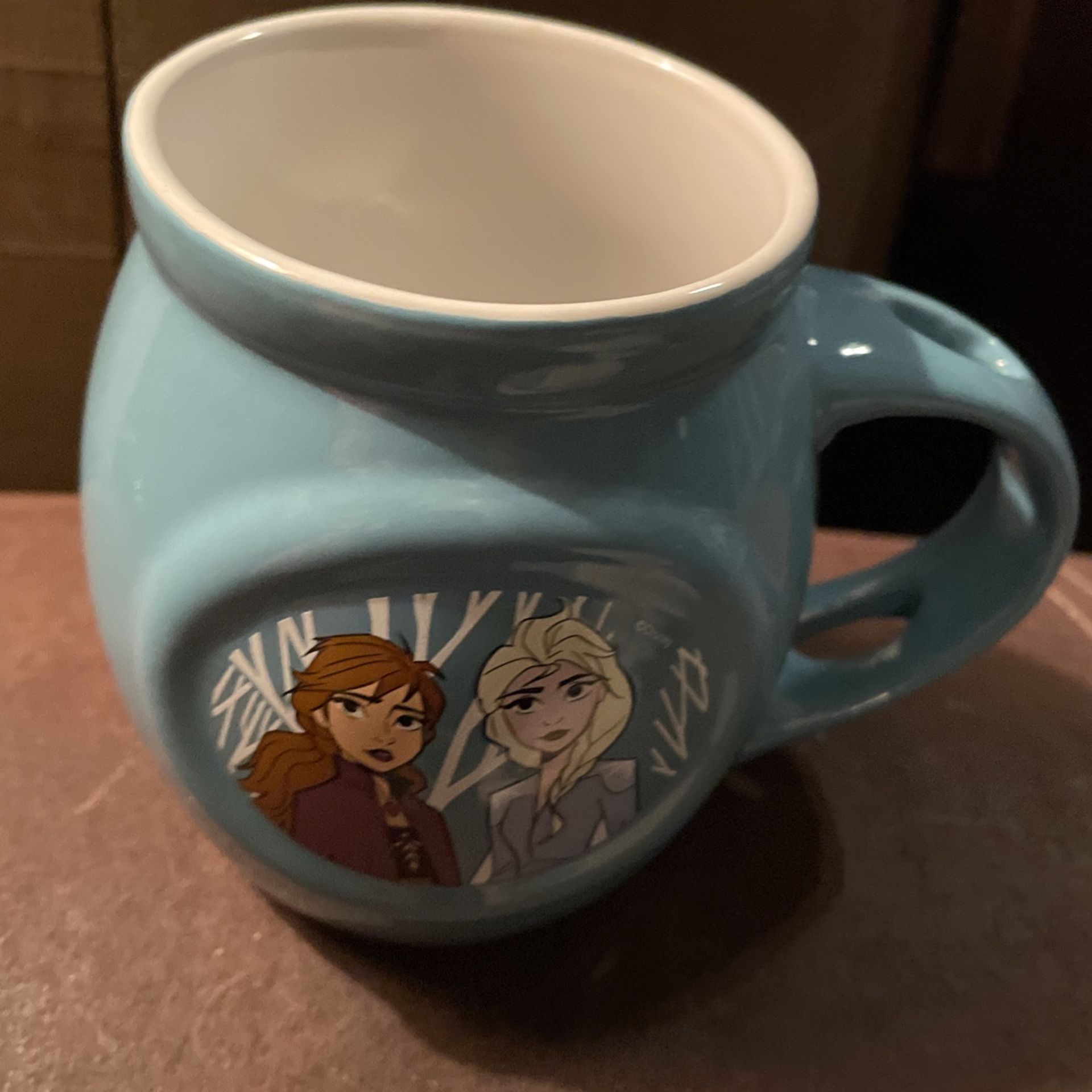 Disney Frozen Anna & Elsa Blue Mug Tea Coffee Cocoa W/ Spoon Slot