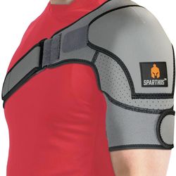 Sparthos Shoulder Brace - Adjustable Support Sleeve for Torn Rotator Cuff, AC Joint Relief, Shoulder Stability & Compression - Fits Bicep 10-14 in, Le