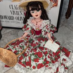 21" Madame Alexander Scarlett O`hara Doll In Rose Picnic Dress With Basket & Hat