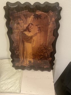 Christ At Heart's Door By Warner Sallman Litho Print On Laquered Wood 