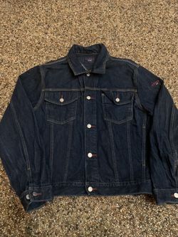 Vintage 90s Tommy Jeans Denim Trucker Jacket Mens M Red Dark Blue
