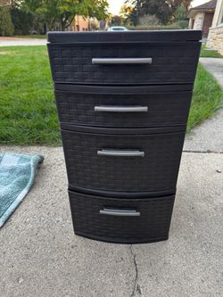 Black Plastic 4-Drawer Storage Tower