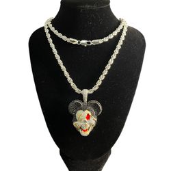 SS925 Iced Out Evil Mickey Mouse Pendant Necklace