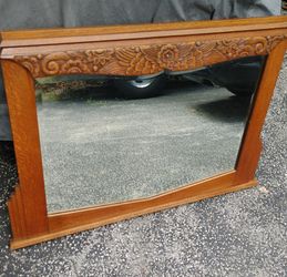 Antique Vintage Art Deco Carved Mirror Oak 1930s Dresser Buffet Vanity Desk Cabinet Sideboard 007