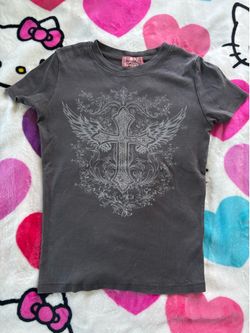 Grey white cross baby tee women