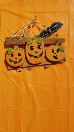 Halloween 12 " Pumpkin Patch Wooden Hanging Decor