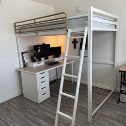 Little Seeds Full Loft Bed Metal Frame White and Gold