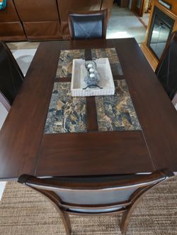 REAL WOOD MARBLED DINING TABLE FOR 4 w/MATCHING CHAIRS