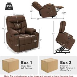 Power Lift Recliner Chair for Elderly, Electric Stand up Lift Sofa w/Massage & Heat, Heavy-Duty Reclining Mechanism, Linen Fabric Recliner Chair for L