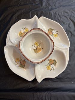 vintage mid-century modern ceramic chip and dip serving set by California Originals 1032/1033 $30