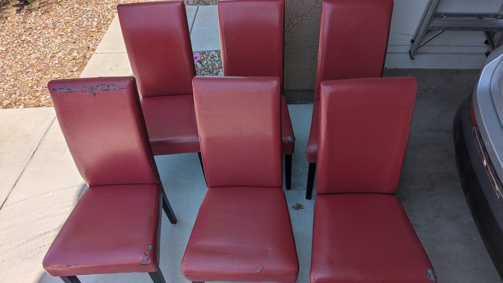 6 Red Chairs Modern Dining room set wooden