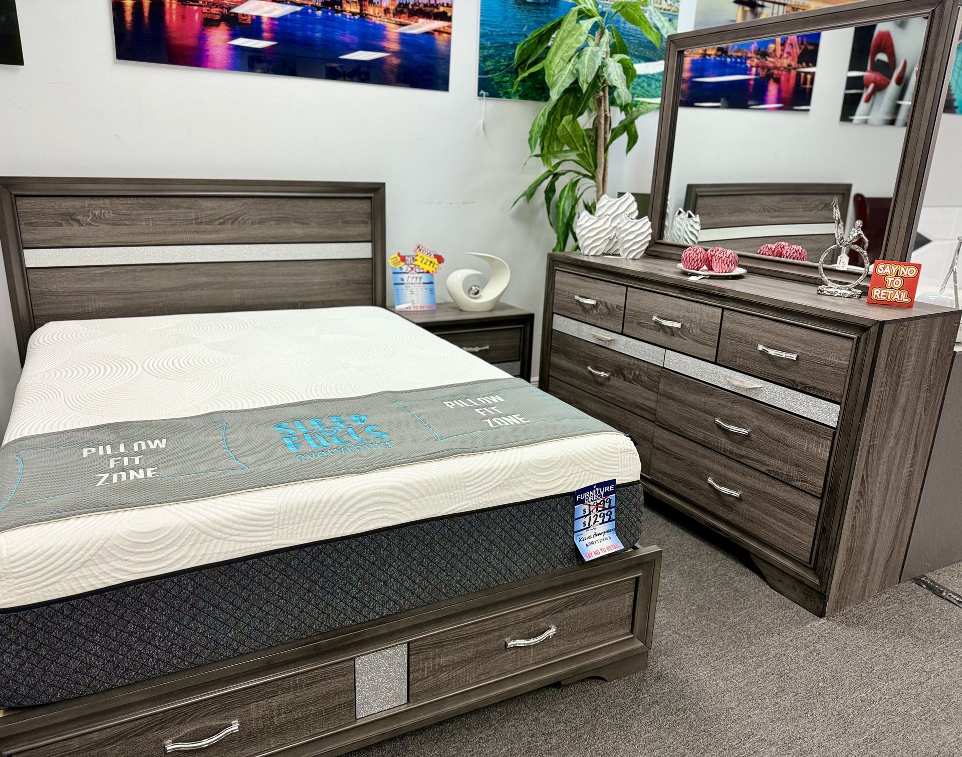 Glamorous 5pc Bed Set W/Storage Drawers Available Now $1199