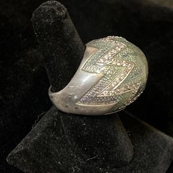 Beautiful Sterling silver 925 Enamel Dome Ring Size Large Statement  31.6 Grams 