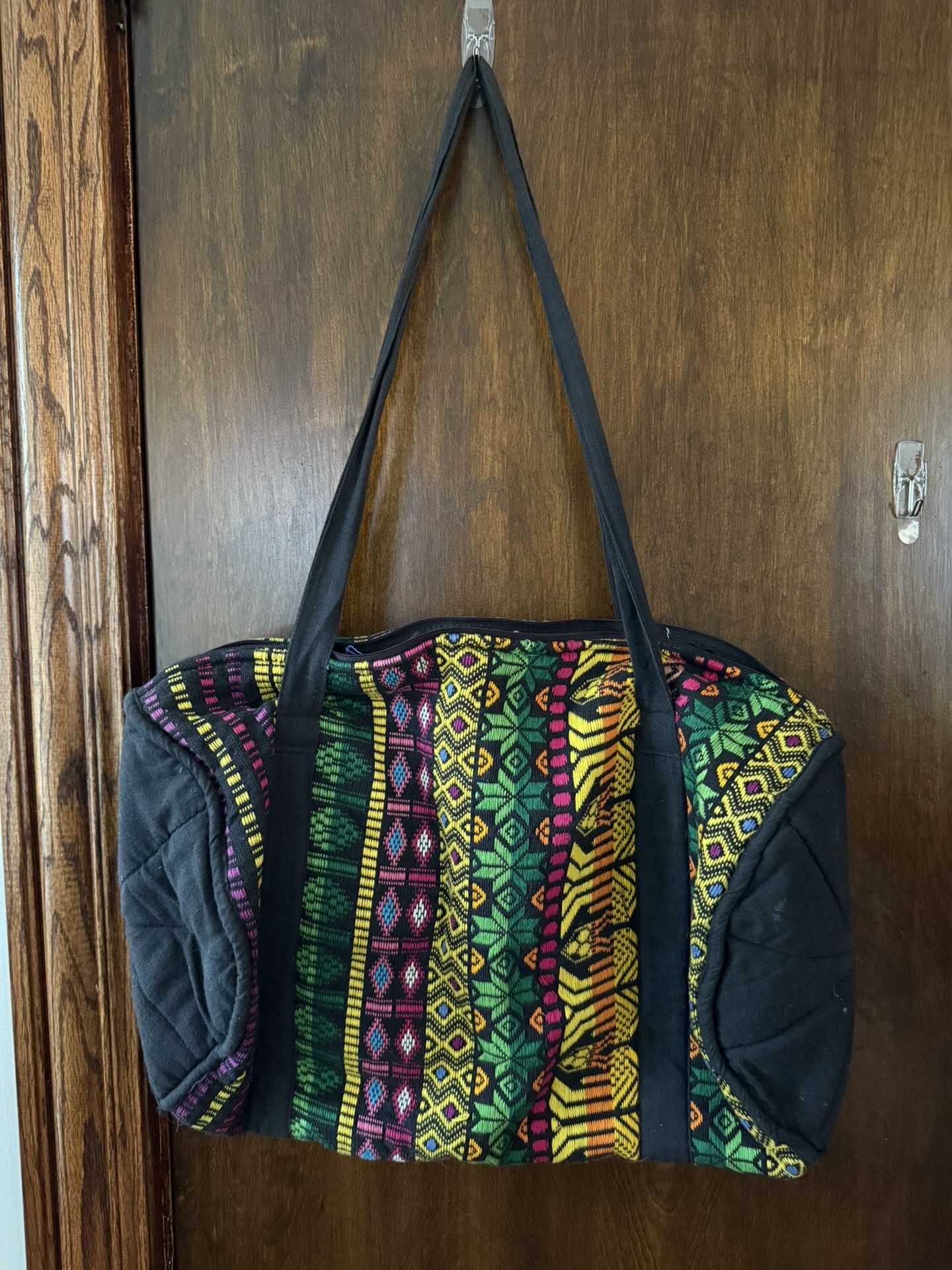 Guatemalan Ethnic Embroidered Woven Barrel Tote Duffle Bag