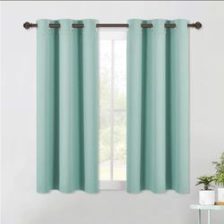 NICETOWN Aqua Blue Blackout Curtain Panels 48 inch Long Set of 2 for Bedroom, Thermal Insulated Grommet Top Light Blocking Draperies and Drapes for Ba