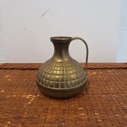 Vintage Brass Pitcher Ewer 3.75" Lattice Grid Pattern Boho MCM Decor (M)
