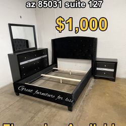 4 PCs Queen Size Bedroom Set Include Bed Frame Dresser Mirror And 1 Nightstand Brand New