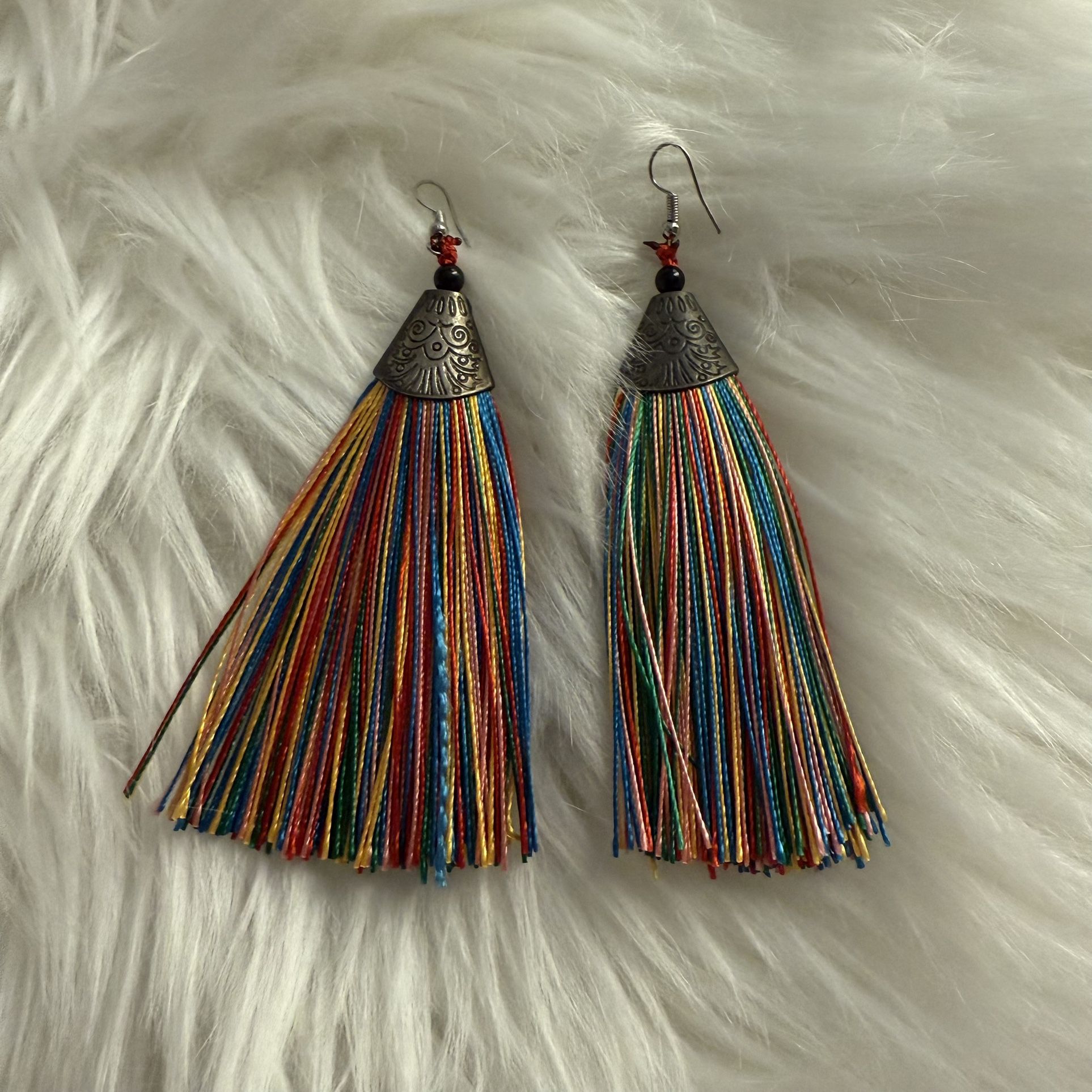 Multi-colored tassel earrings