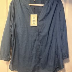 NYDJ Pintuck Blouse (navy blue) Size L