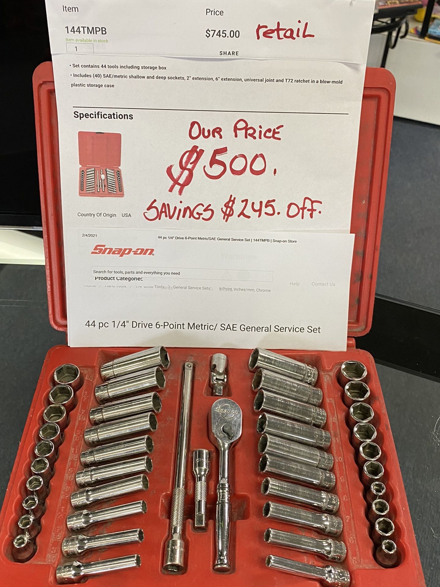 Snapon 44pc. 1/4” Drive 6Point metric/SAE General Service Set