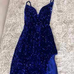Royal blue sparkly open leg long dress