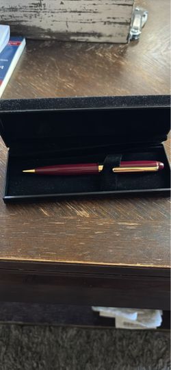 Burgundy and Gold Ballpoint Pen with Case
