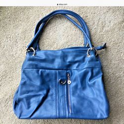 BUTTERY SOFT LARGE BLUE WOMENS PURSE WITH ZIPPER CLOSURE, 3 DIVIDED SECTIONS, POCKETS AND GOLD ACCENTS HANDBAG SHOULDER BAG CLUTCH