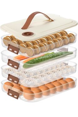 4-layer Food Storage Container, Refrigerator Organizer Bin, Plastic Sugar Cookies Storage Box Case, Portable Dumpling Keeper with Lid for Snack, Fruit