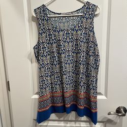 Valerie Stevens Womens Tunic Top Blouse Multi Color Print Size XL Career