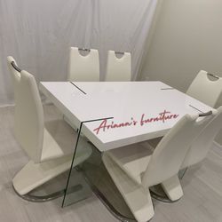 Modern White Dining Table 6 Chairs 90 Days No Interest $50 Down