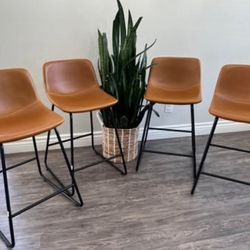 LUE BONA Bar Stools Set of 4, 24" ALX Faux Leather Barstools, Modern Counter Height Stools with Back