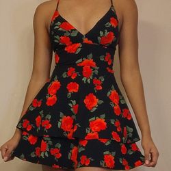 Red And Black Floral Dress